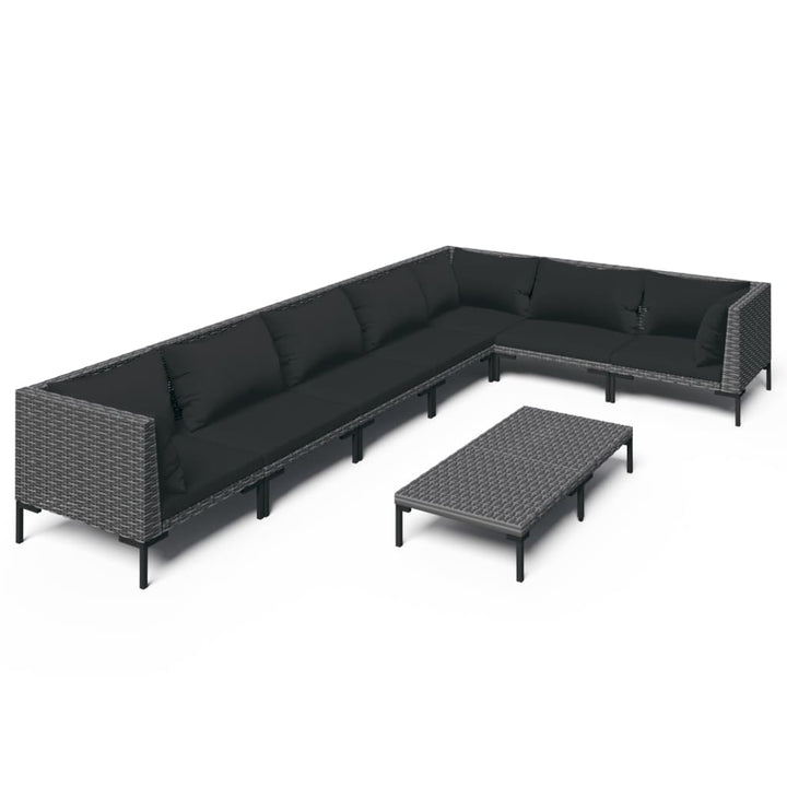 loungesæt til haven 8 dele med hynder polyrattan mørkegrå