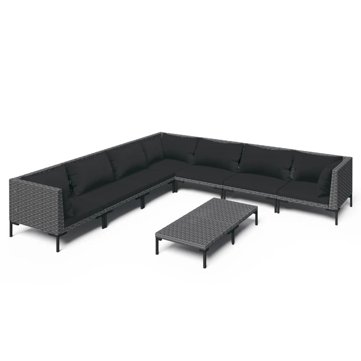 loungesæt til haven 8 dele med hynder polyrattan mørkegrå
