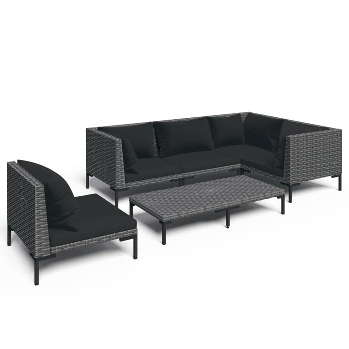loungesæt til haven 6 dele med hynder polyrattan mørkegrå