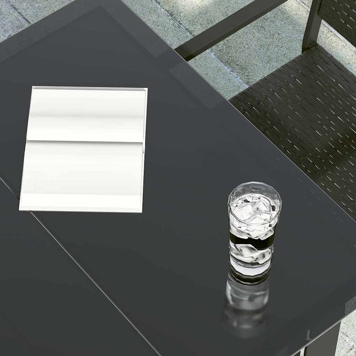 havebord 200x100x74 cm stål og glas sort