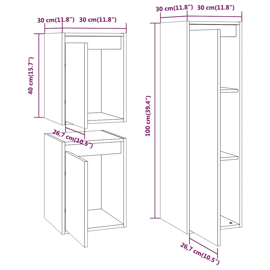 tv-skabe 3 dele massivt fyrretræ hvid