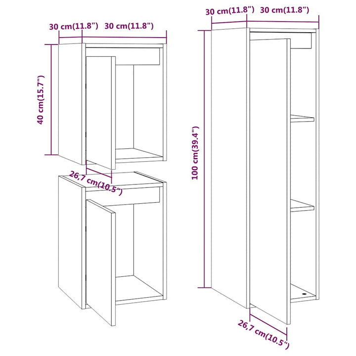 tv-skabe 3 dele massivt fyrretræ hvid