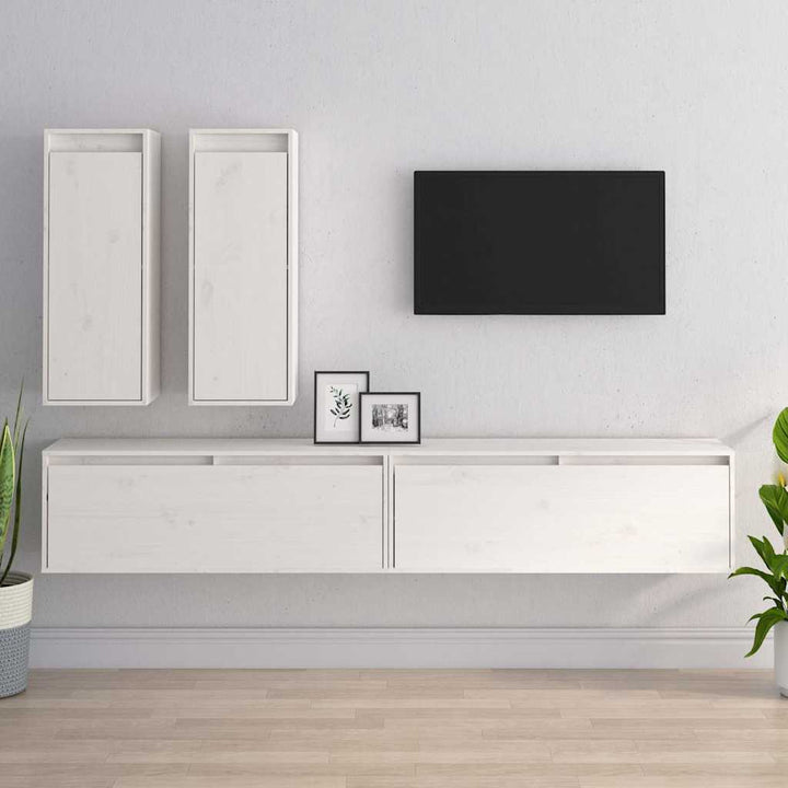 tv-skabe 4 dele massivt fyrretræ hvid