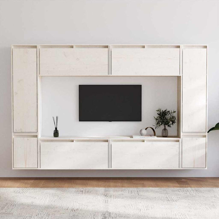 tv-skabe 8 dele massivt fyrretræ hvid