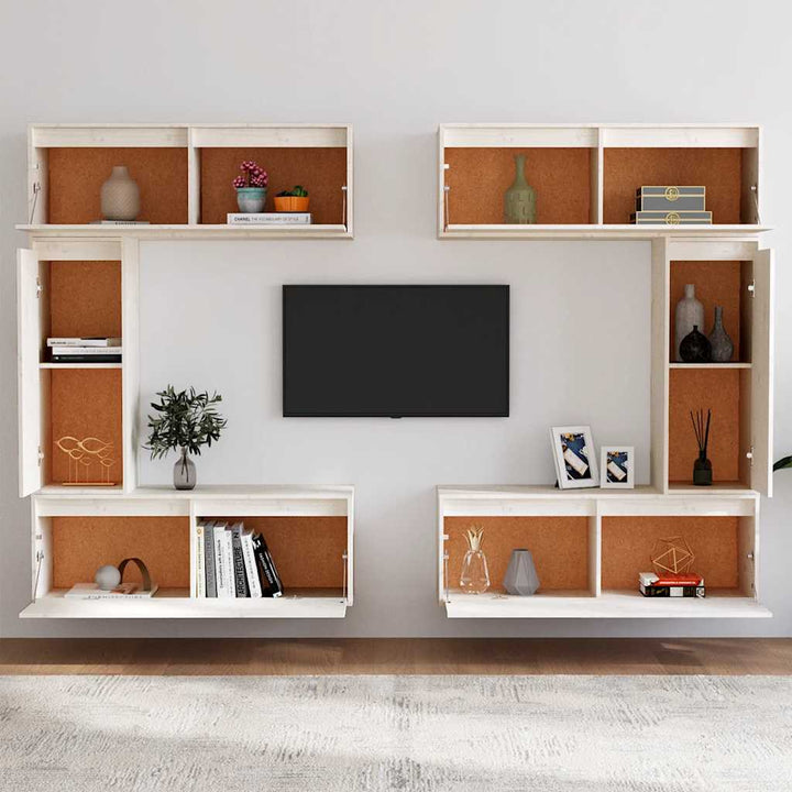 tv-skabe 6 dele massivt fyrretræ hvid