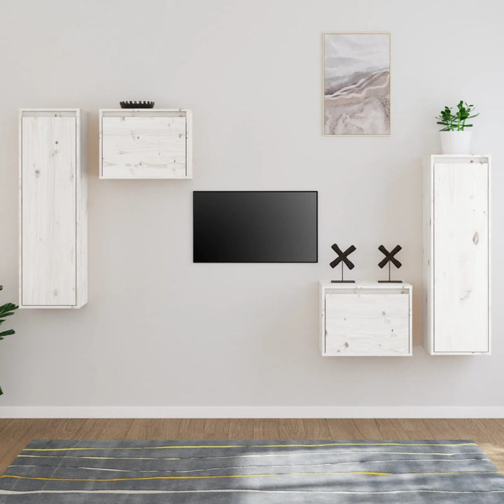 tv-skabe 4 dele massivt fyrretræ hvid