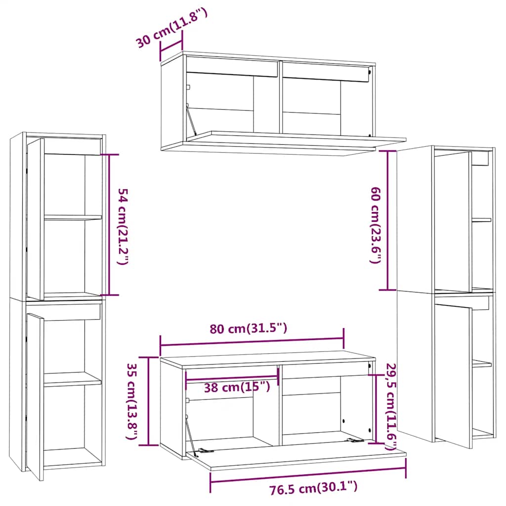 tv-skabe 6 dele massivt fyrretræ hvid