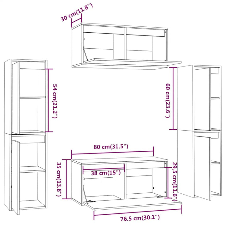 tv-skabe 6 dele massivt fyrretræ hvid