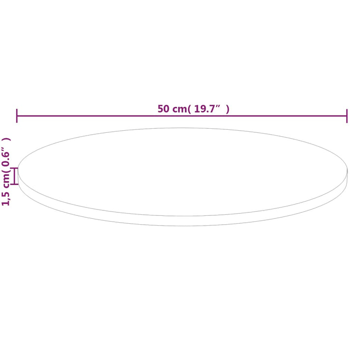 rund bordplade Ø50x1,5 cm ubehandlet massivt egetræ