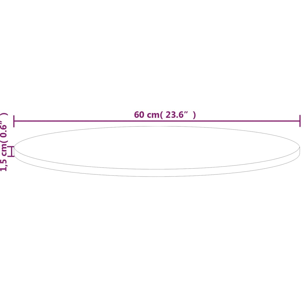 rund bordplade Ø60x1,5 cm ubehandlet massivt egetræ