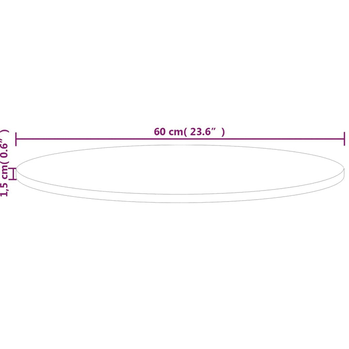 rund bordplade Ø60x1,5 cm ubehandlet massivt egetræ