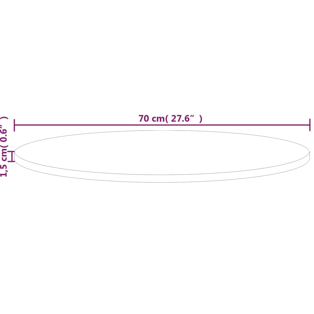 rund bordplade Ø70x1,5 cm ubehandlet massivt egetræ