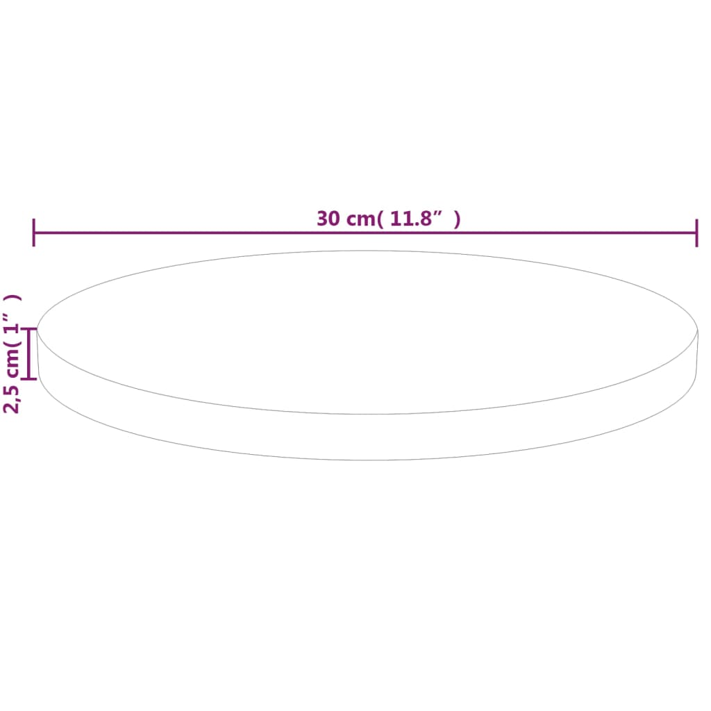 rund bordplade Ø30x2,5 cm ubehandlet massivt egetræ