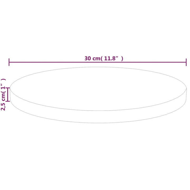 rund bordplade Ø30x2,5 cm ubehandlet massivt egetræ