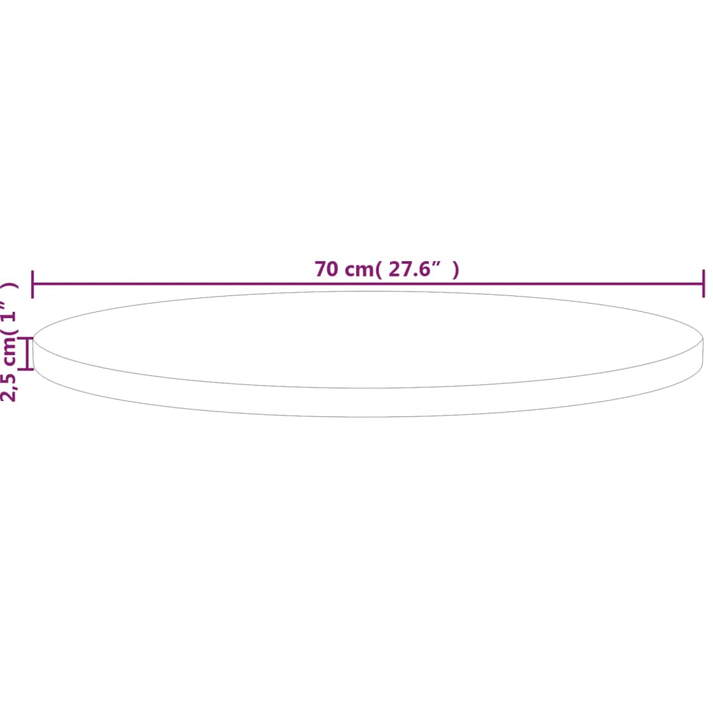 rund bordplade Ø70x2,5 cm ubehandlet massivt egetræ