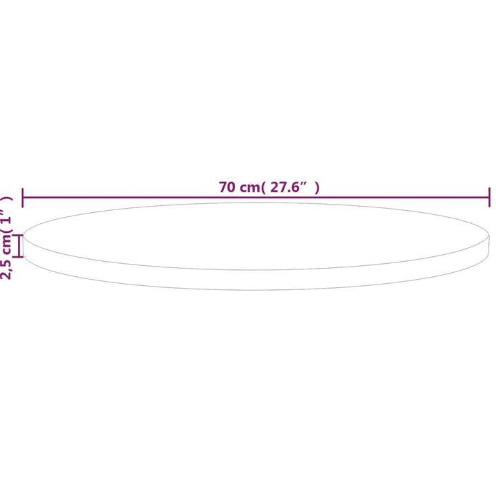 rund bordplade Ø70x2,5 cm ubehandlet massivt egetræ