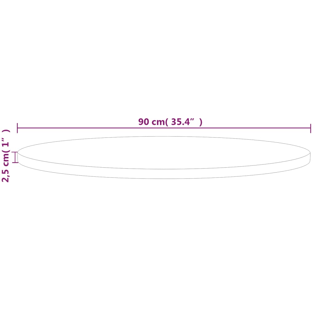 rund bordplade Ø90x2,5 cm ubehandlet massivt egetræ