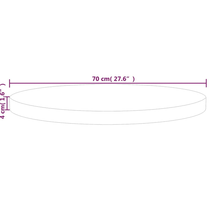 rund bordplade Ø70x4 cm ubehandlet massivt egetræ
