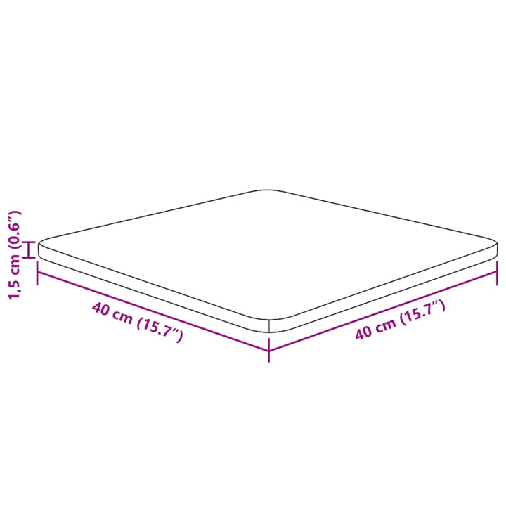 firkantet bordplade 40x40x1,5 cm ubehandlet massivt egetræ