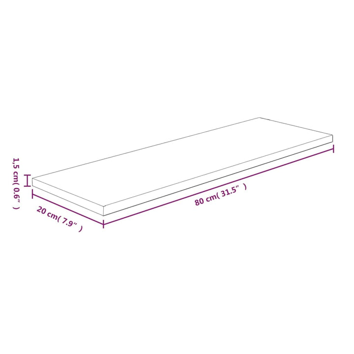 hyldeplade 80x20x1,5 cm ubehandlet massivt egetræ