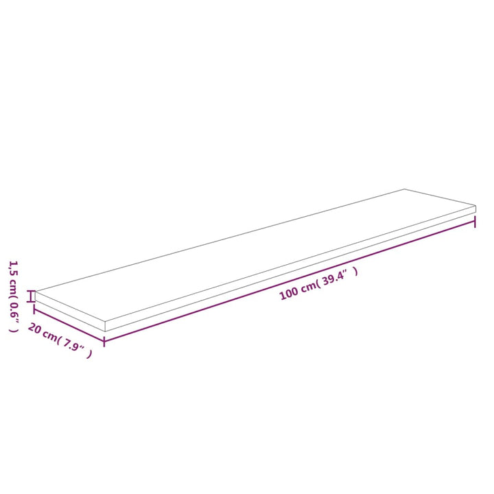 hyldeplade 100x20x1,5 cm ubehandlet massivt egetræ