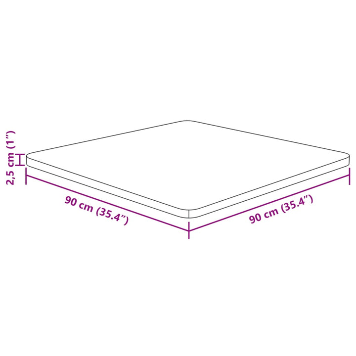 firkantet bordplade 90x90x2,5cm ubehandlet massivt egetræ