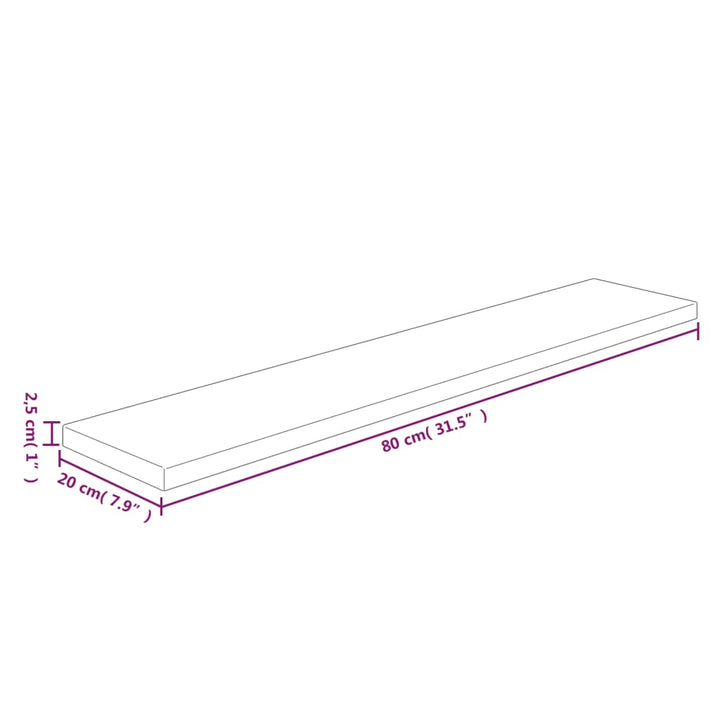 hyldeplade 80x20x2,5 cm ubehandlet massivt egetræ