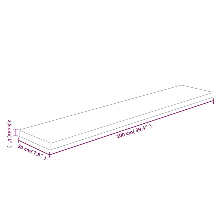 hyldeplade 100x20x2,5 cm ubehandlet massivt egetræ