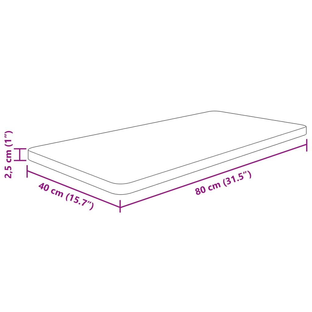 bordplade til badeværelse 80x40x2,5 cm massivt træ ubehandlet