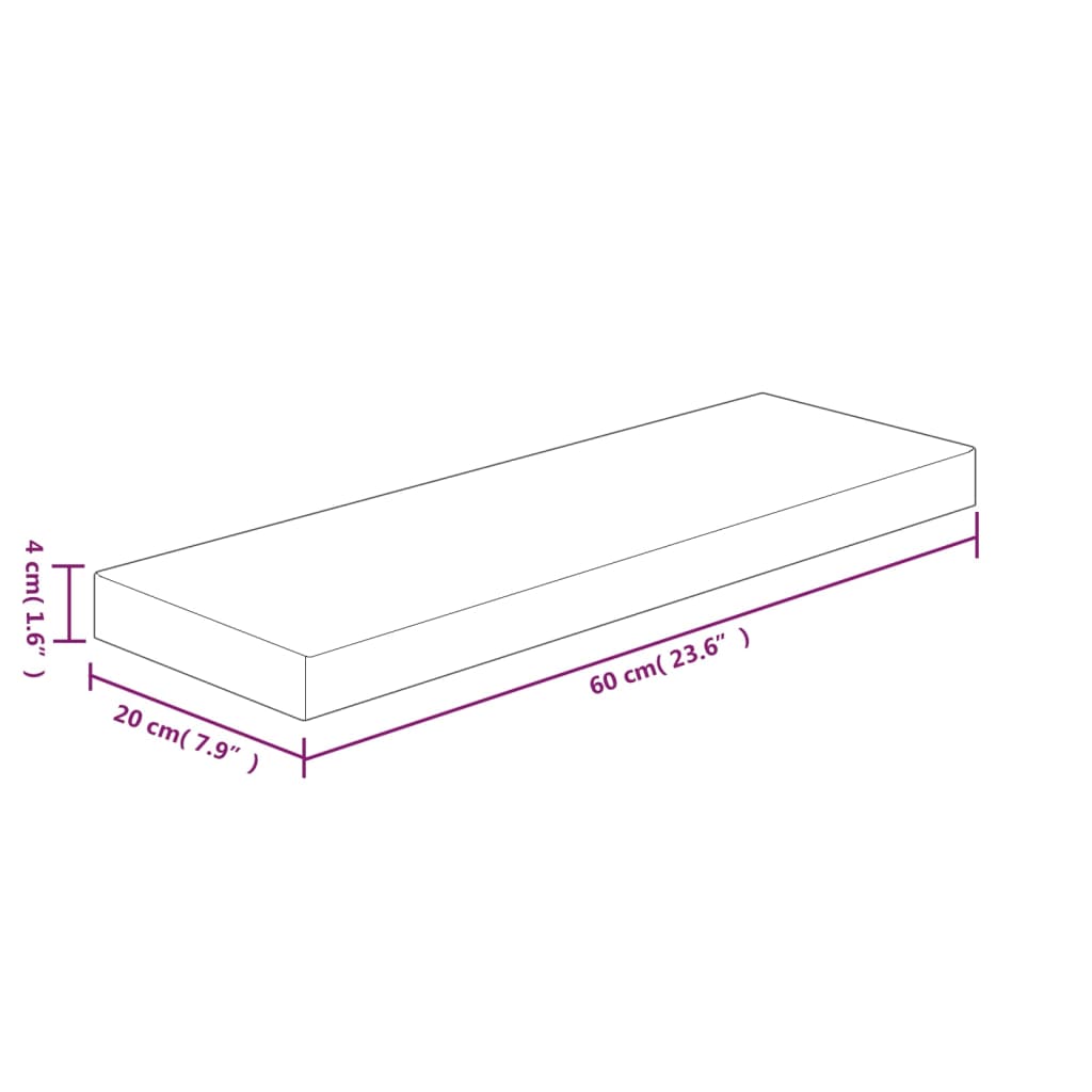 hyldeplade 60x20x4 cm ubehandlet massivt egetræ