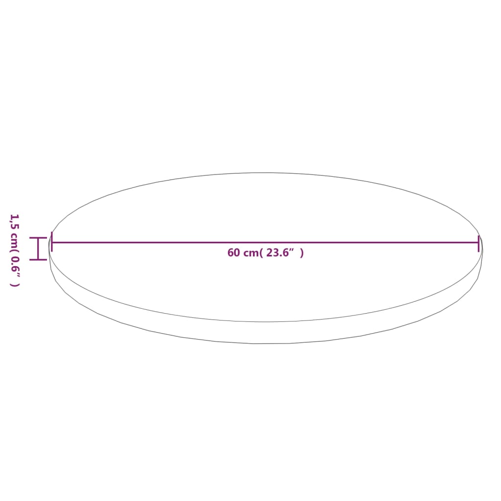 rund bordplade Ø60x1,5 cm behandlet massivt egetræ lysebrun