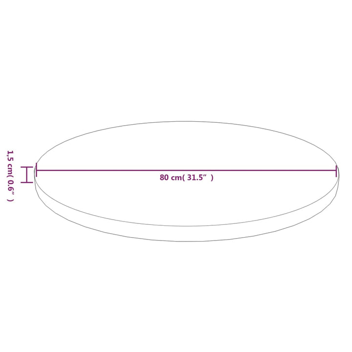 rund bordplade Ø80x1,5 cm behandlet massivt egetræ lysebrun