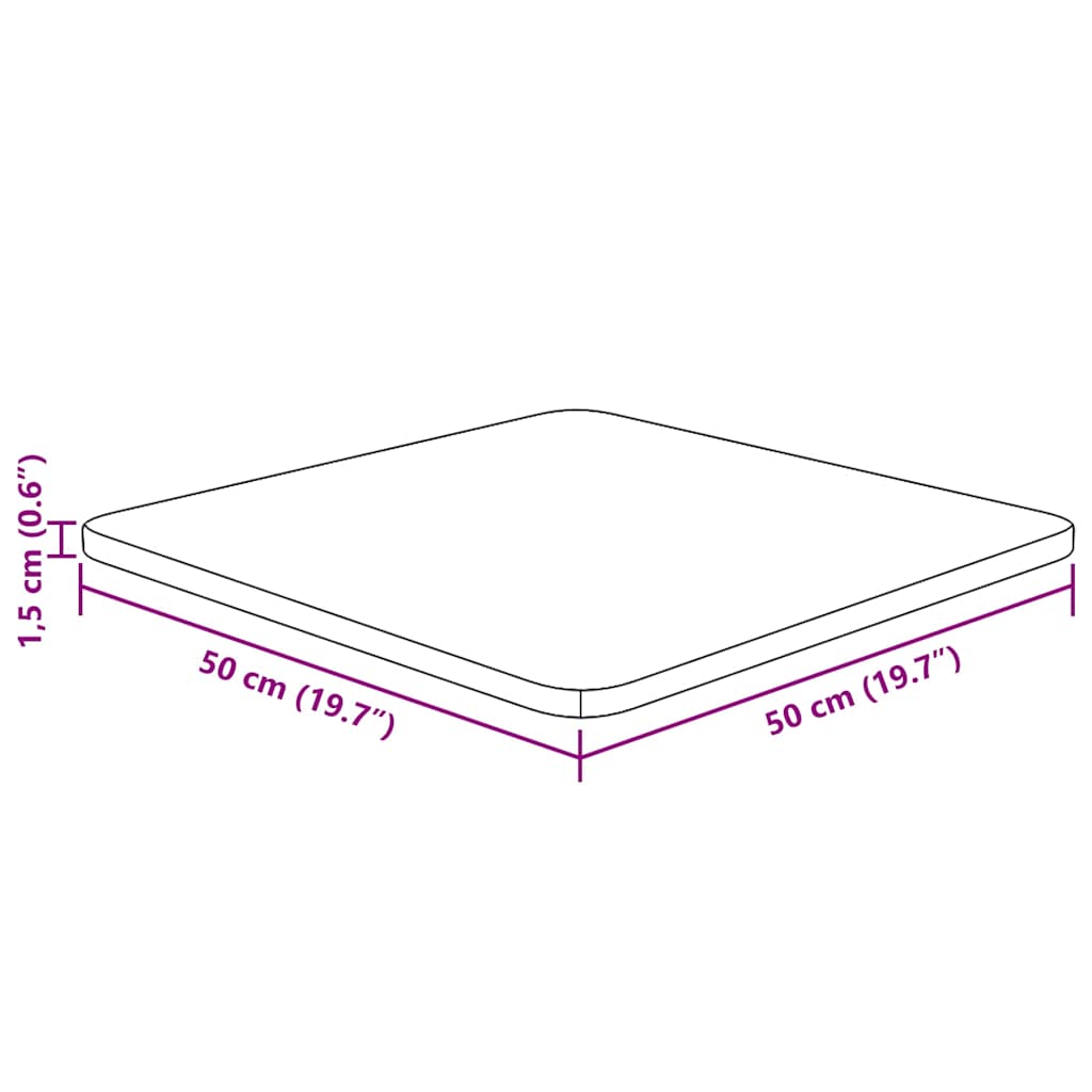 firkantet bordplade 50x50x1,5 cm behandlet massivt eg mørkebrun