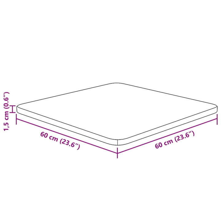 firkantet bordplade 60x60x1,5 cm behandlet massivt eg mørkebrun