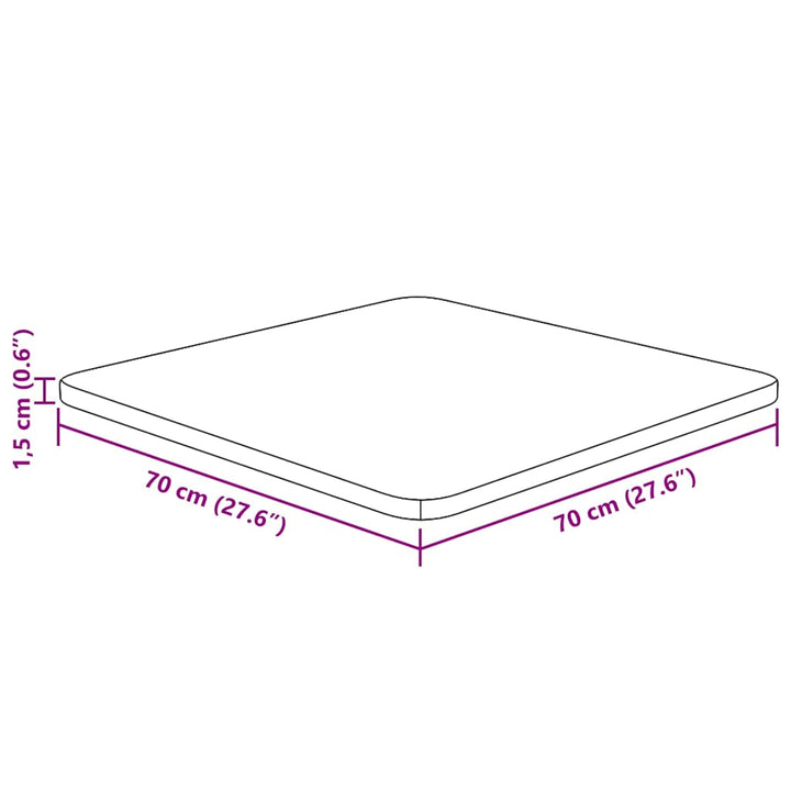 firkantet bordplade 70x70x1,5 cm behandlet massivt eg mørkebrun
