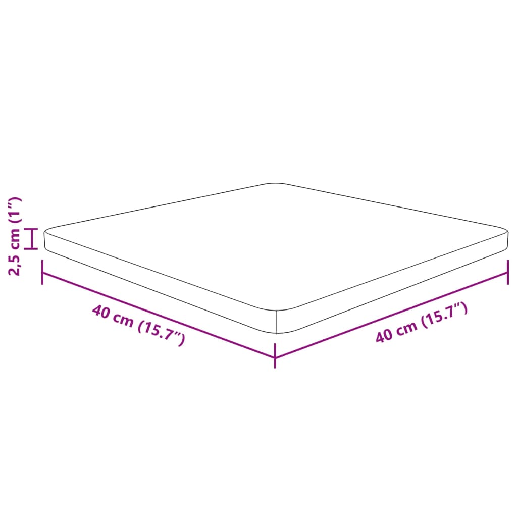 firkantet bordplade 40x40x2,5 cm behandlet massivt eg lysebrun