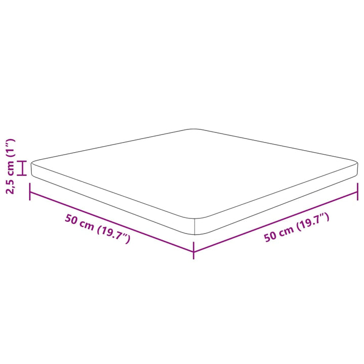 firkantet bordplade 50x50x2,5 cm behandlet massivt eg lysebrun
