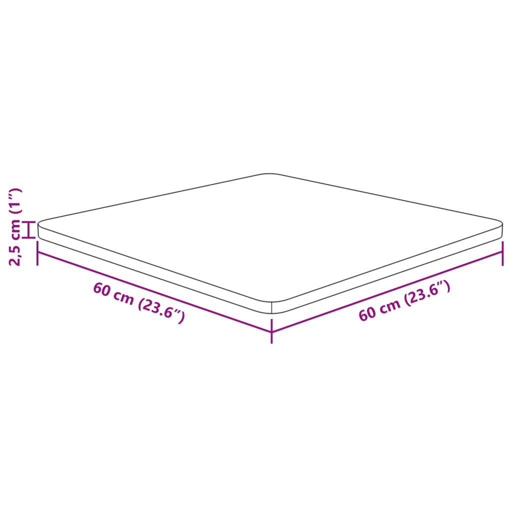 firkantet bordplade 60x60x2,5 cm behandlet massivt eg lysebrun