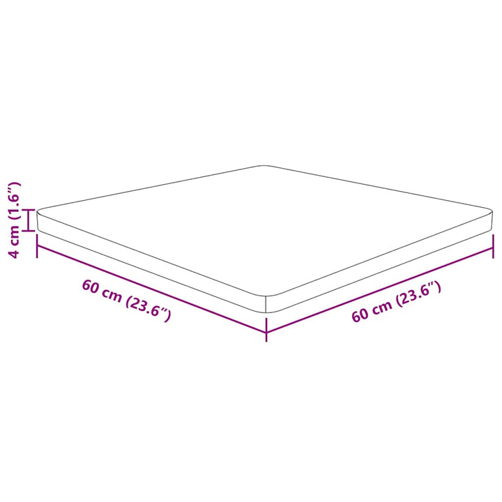 firkantet bordplade 60x60x4 cm behandlet massivt eg lysebrun