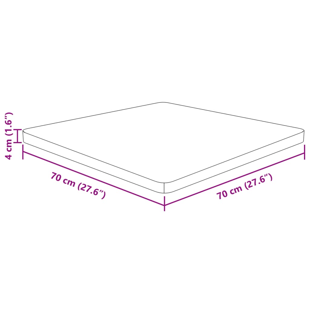 firkantet bordplade 70x70x4 cm behandlet massivt eg mørkebrun