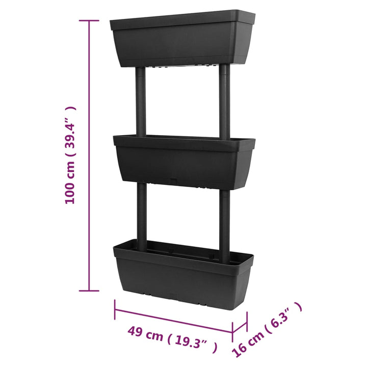 plantekasser 3 stk. 100 cm antracitgrå