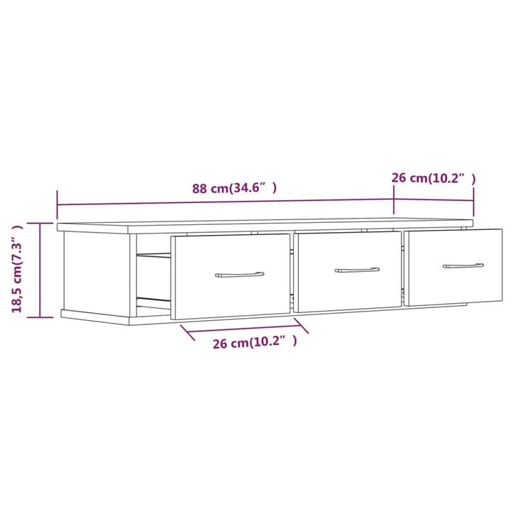 vægskab 88x26x18,5 cm konstrueret træ røget egetræsfarve