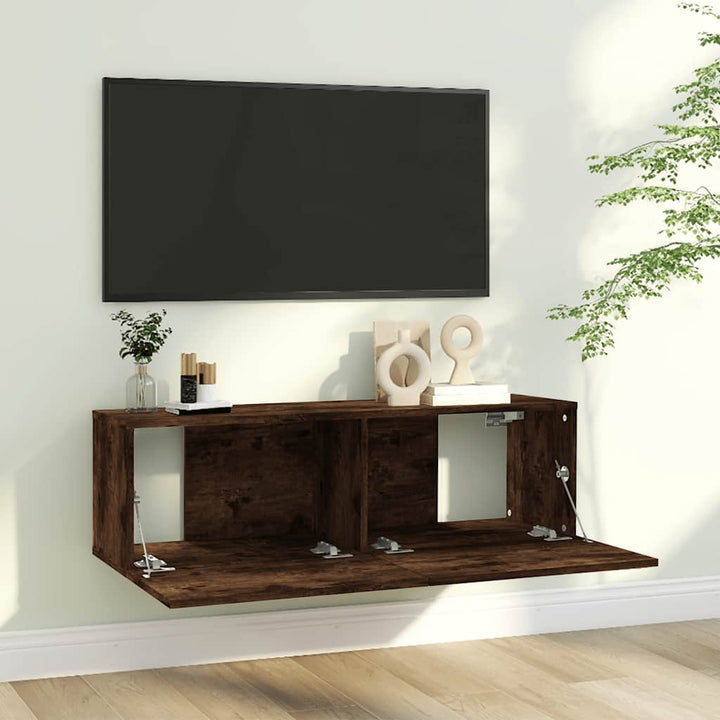 væghængt tv-bord 100x30x30 cm konstrueret træ røget egetræ