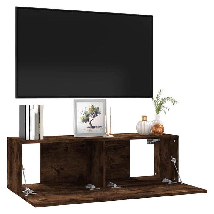 væghængt tv-bord 100x30x30 cm konstrueret træ røget egetræ