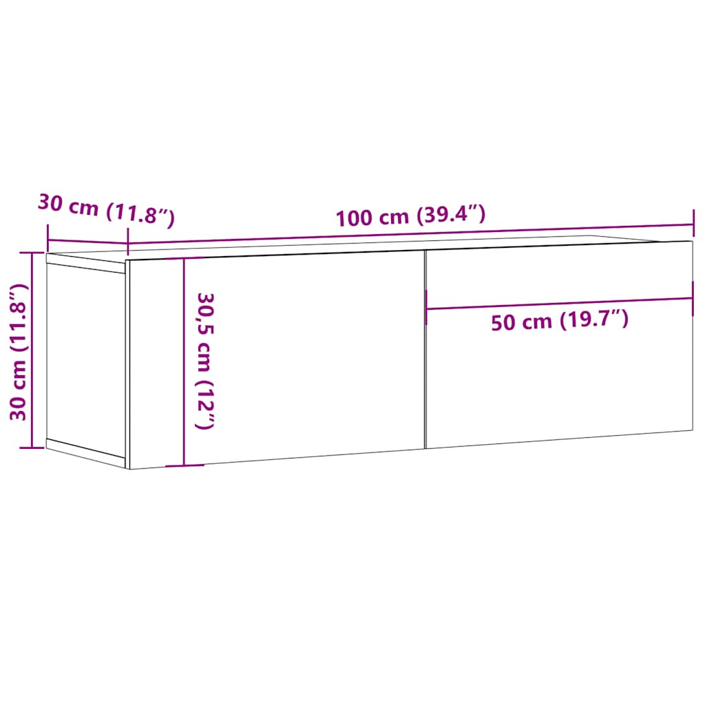 væghængt tv-bord 100x30x30 cm konstrueret træ røget egetræ
