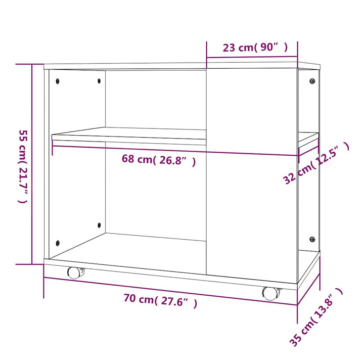 sidebord 70x35x55 cm konstrueret træ røget egetræsfarve