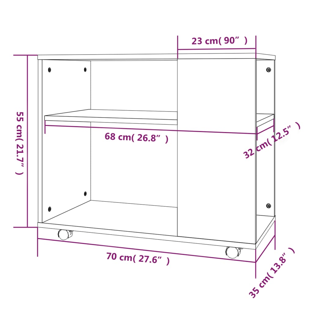 sidebord 70x35x55 cm konstrueret træ brun egetræsfarve