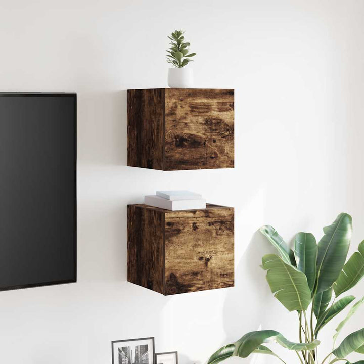 væghængte tv-skabe 2 stk. 30,5x30x30 cm røget egetræsfarve