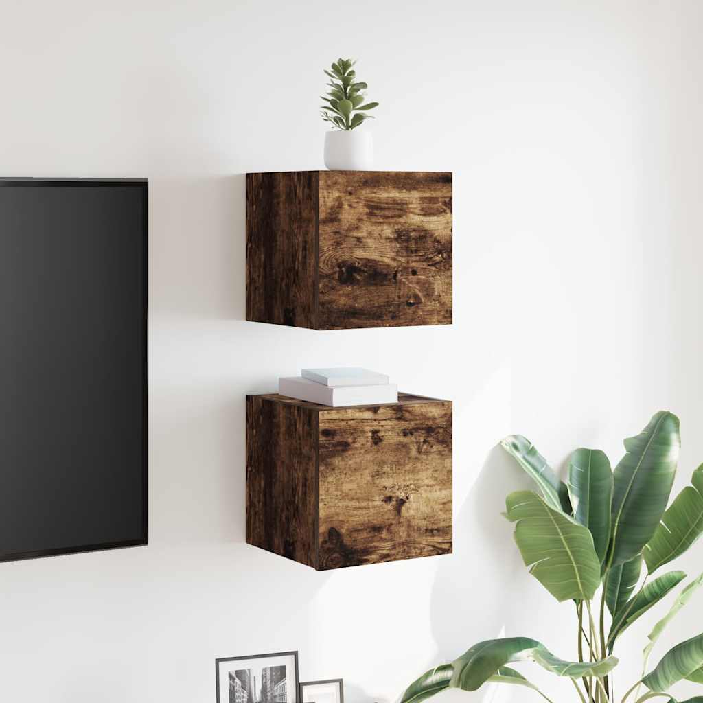 væghængte tv-skabe 2 stk. 30,5x30x30 cm røget egetræsfarve