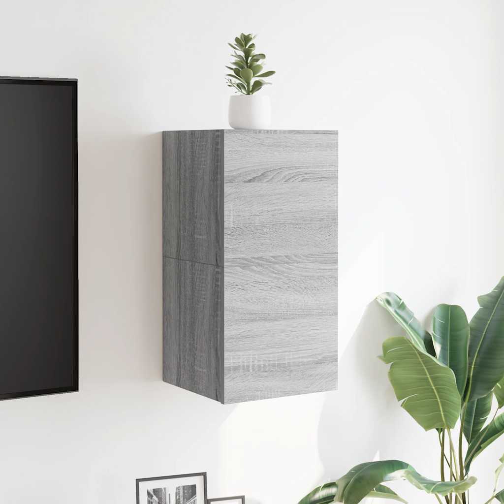 væghængtee tv-skab 2 stk. 30,5x30x30 cm grå og sonoma-eg